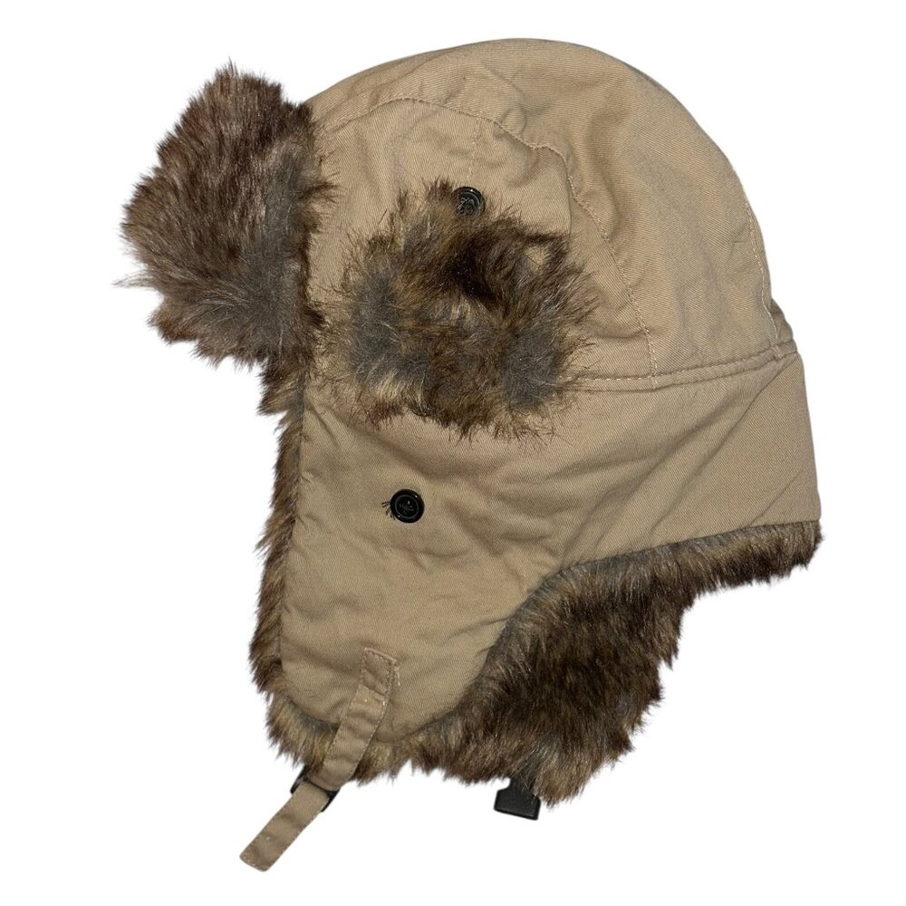 Pugs khaki cotton faux fur trapper ushanka bomber hat